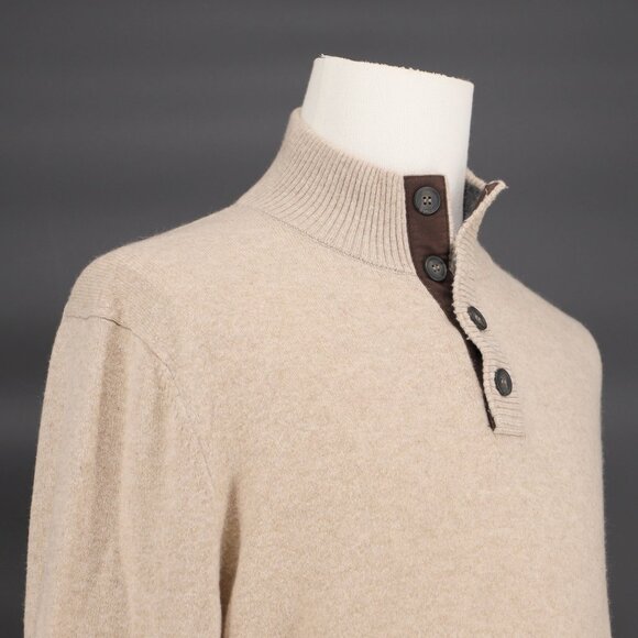 ETHAN PIERCE 100% 2-Ply Cashmere Button Mock Neck Sweater Tan Brown Size XL - Picture 3 of 5